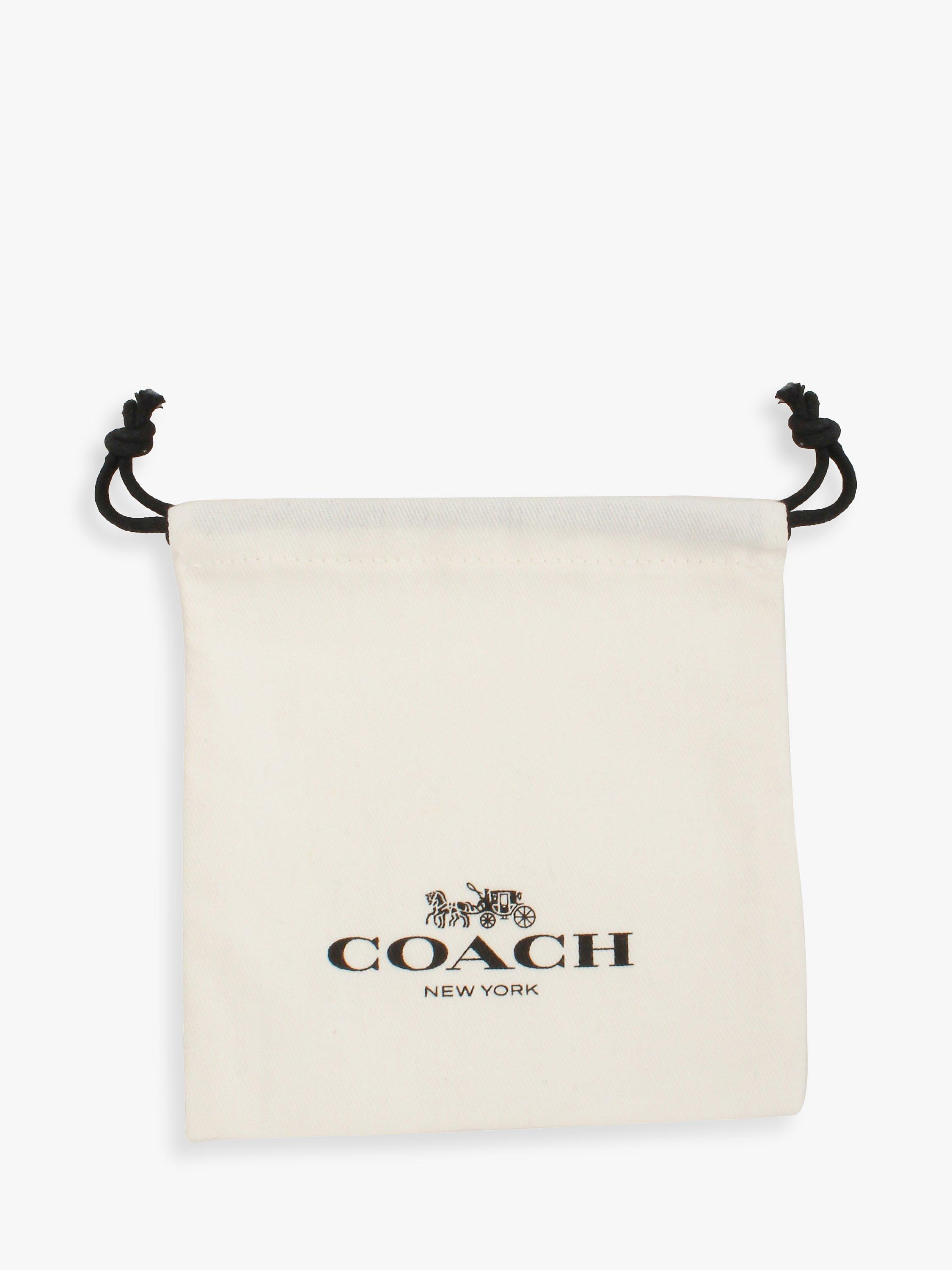 Product image 2 of 3, which shows Coach Engraved Signature C Crystal Hoop Earrings, Golden Shadow