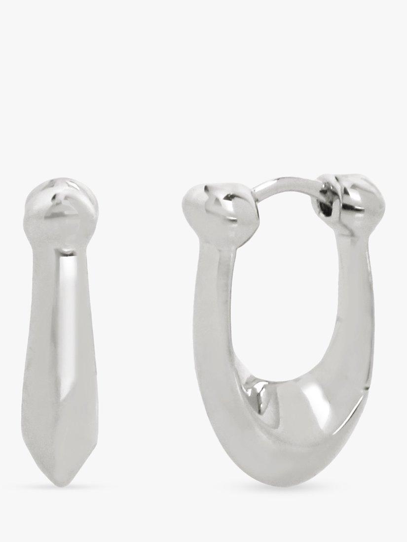 Product image 1 of 3, which shows Coach Signature C Huggie Hoop Earrings, Rhodium