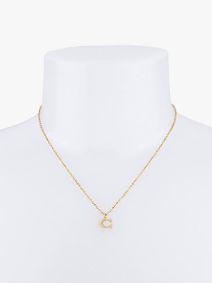 Coach Signature C Pendant Necklace, Gold - view 2, Shiny Gold