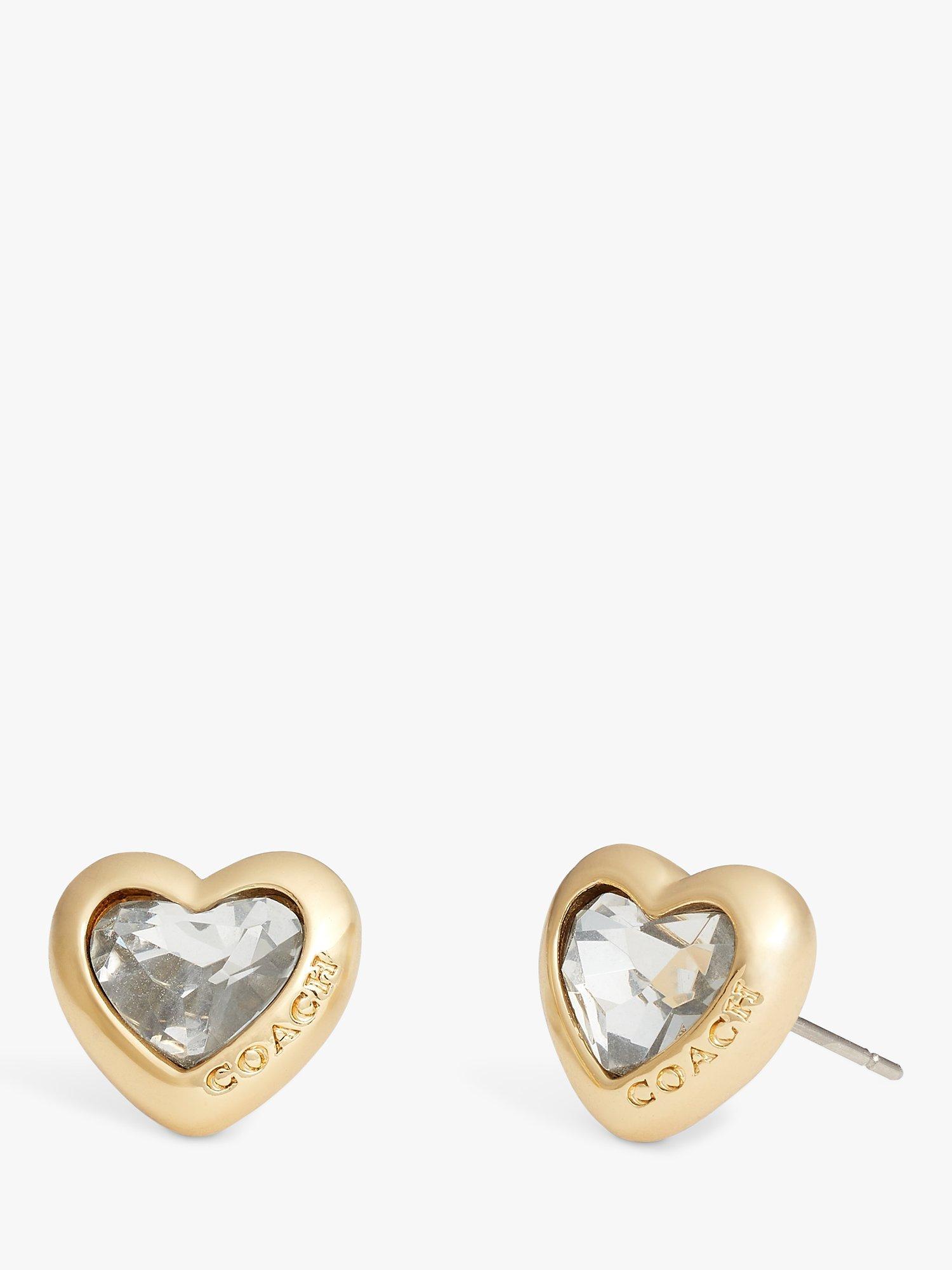 COACH Heart Drop Earrings Cubic Zirconia, Glass Pink Gold Earrings discount NEW