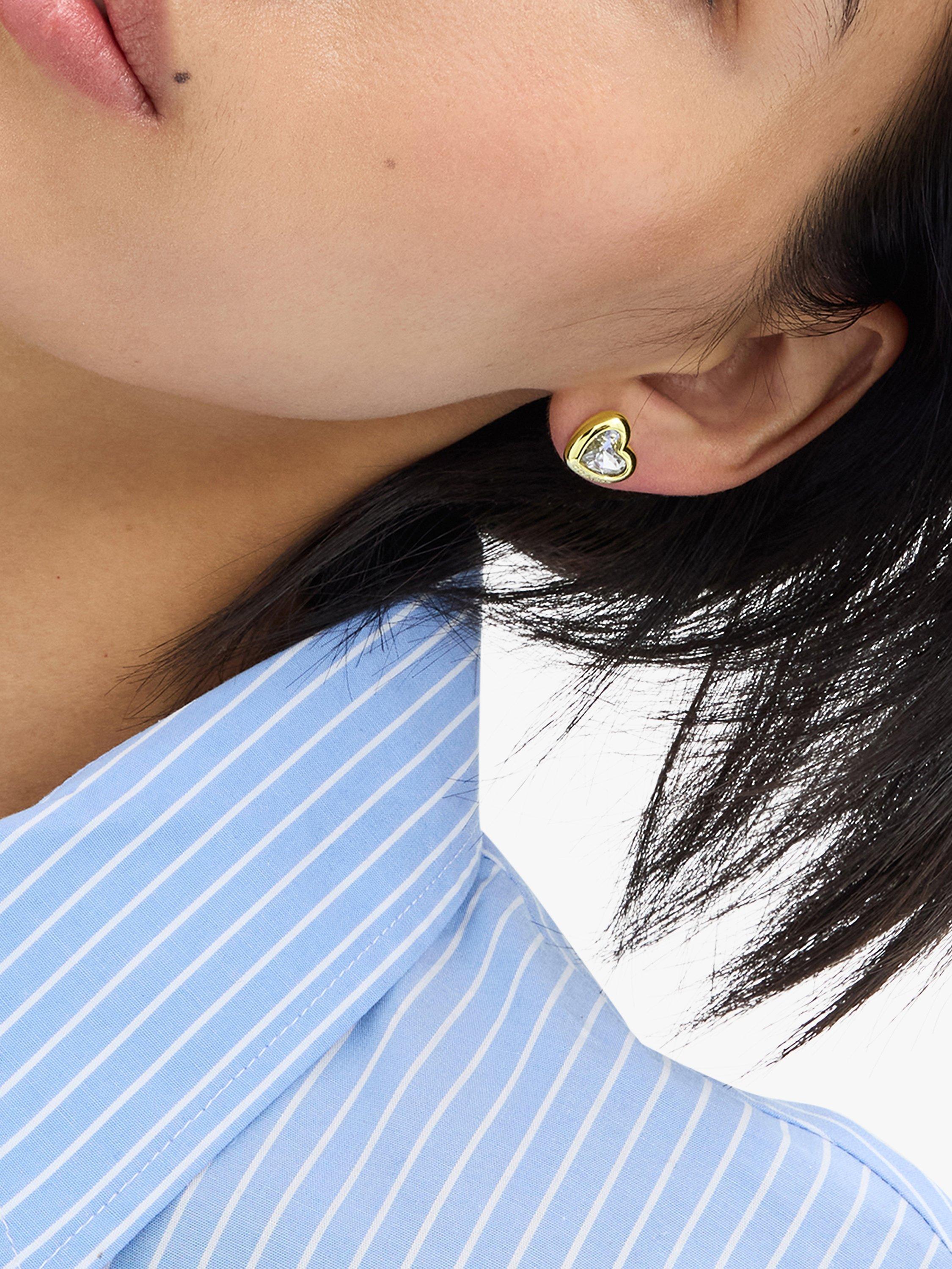 Product image 3 of 3, which shows Coach Crystal Heart Logo Stud Earrings, Gold/Clear