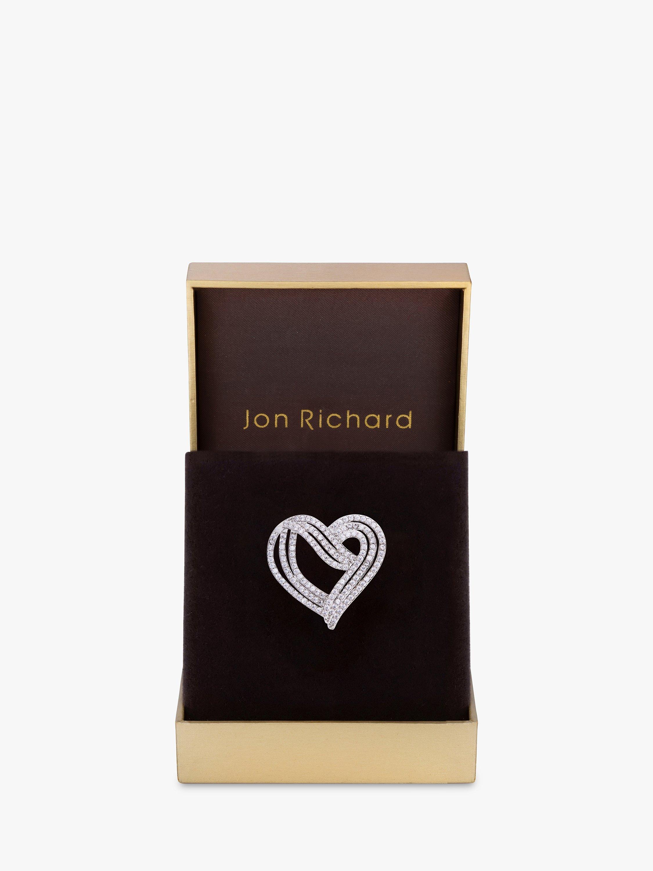 Jon Richard Cubic Zirconia Heart Brooch, Silver