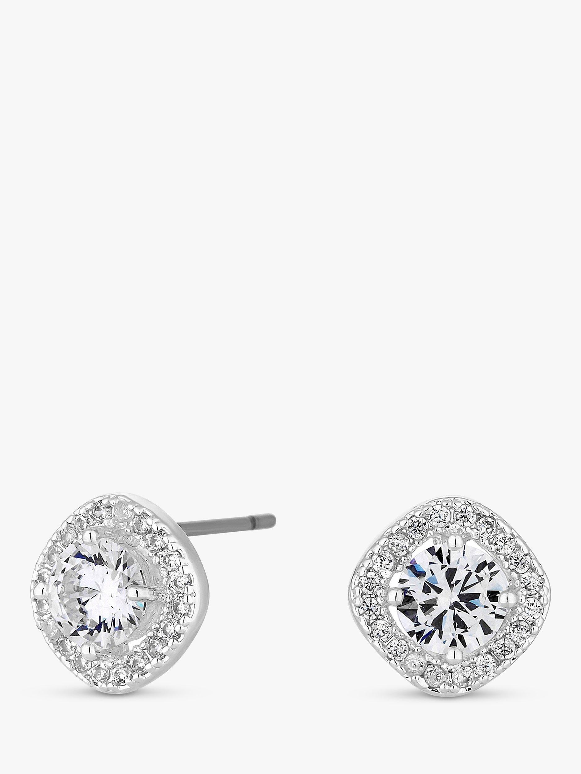 Product image 1 of 1, which shows Jon Richard Cubic Zirconia Square Stud Earrings, Silver