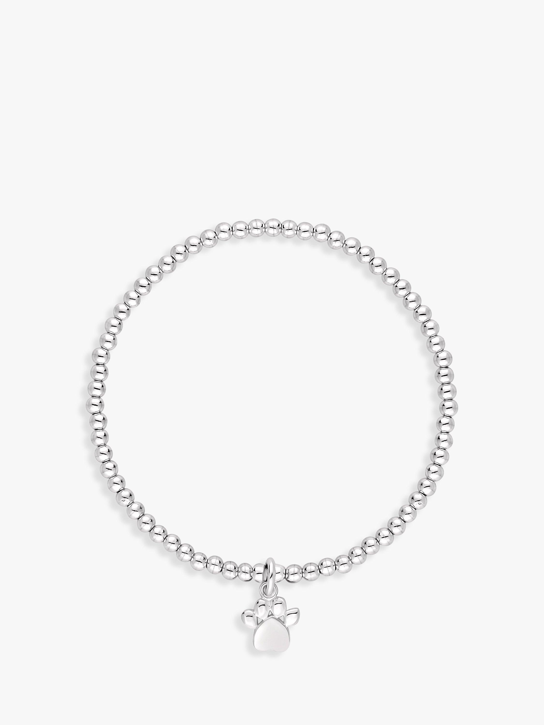 Product image 1 of 3, which shows Simply Silver Paw Charm Beaded Stretch Bracelet, Silver