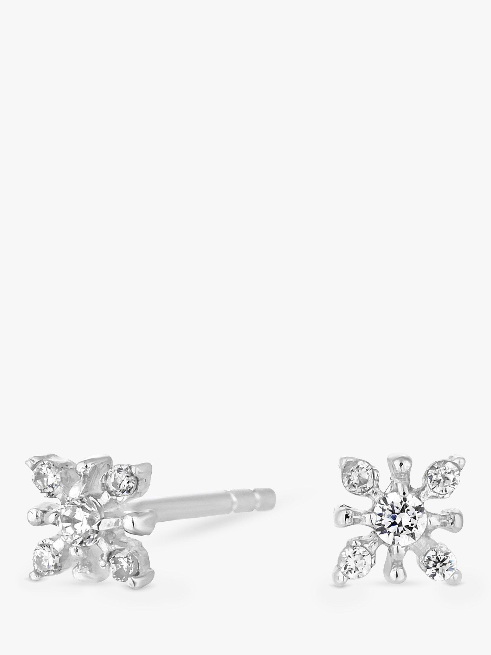 Simply Silver Mini Floral Cubic Zirconia Stud Earrings, Silver