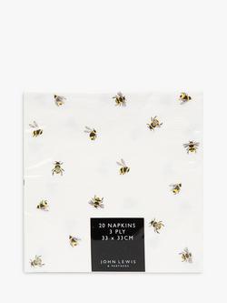 John Lewis Bee Paper Napkins, Multi, Pack of 20, Blue Multi Blue