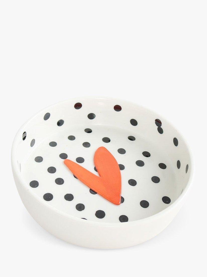 Caroline Gardner Heart & Polka Dot Pet Bowl, White