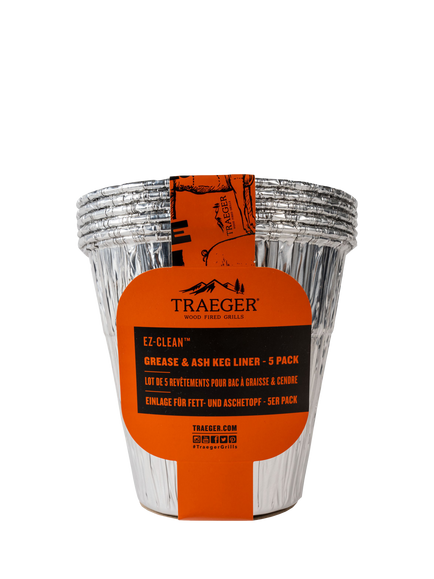 Traeger EZ-Clean BBQ Grease & Ash Keg Liners, Pack of 5, Silver