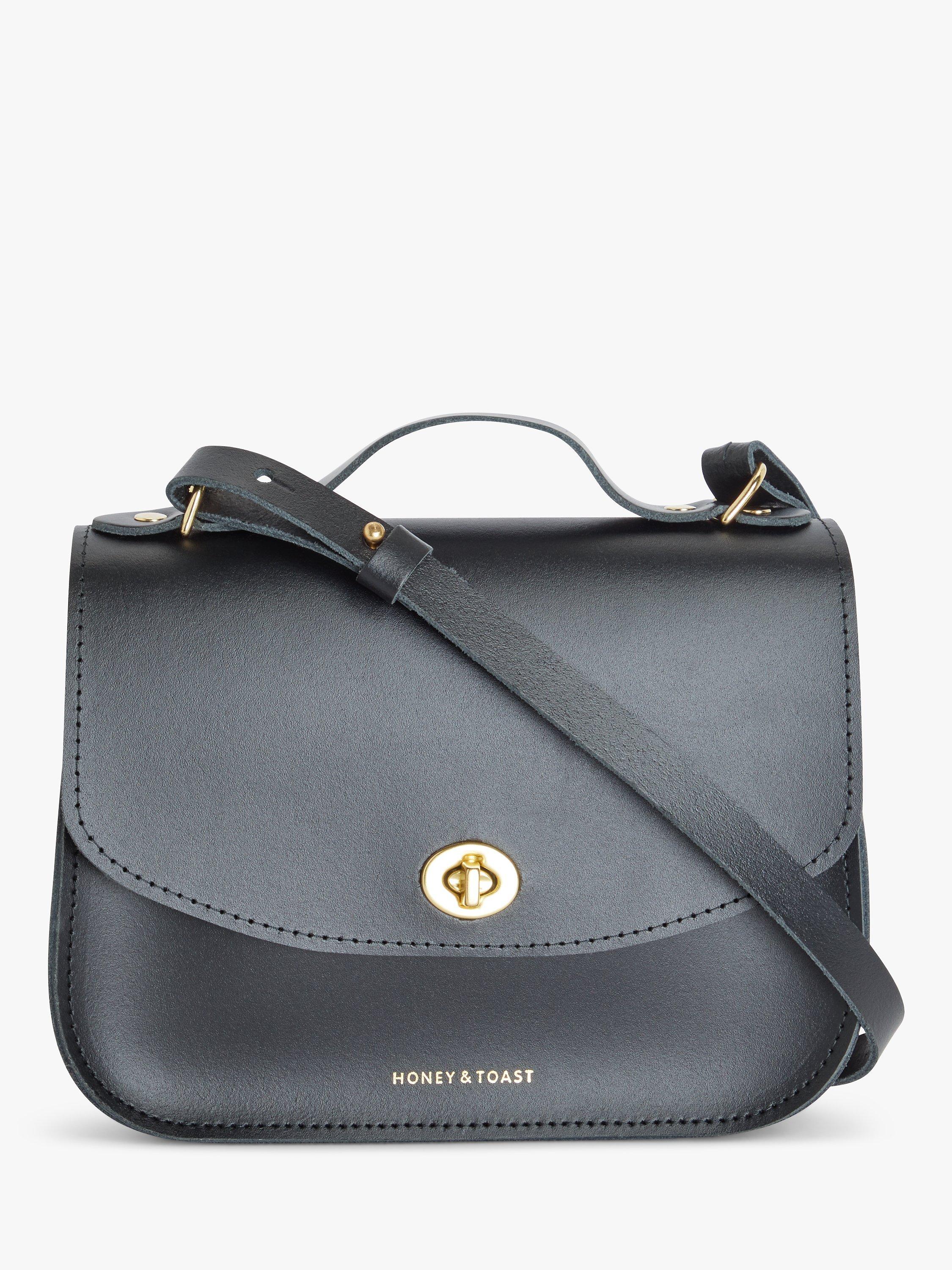 Honey & Toast Ava Leather Satchel Bag, Black