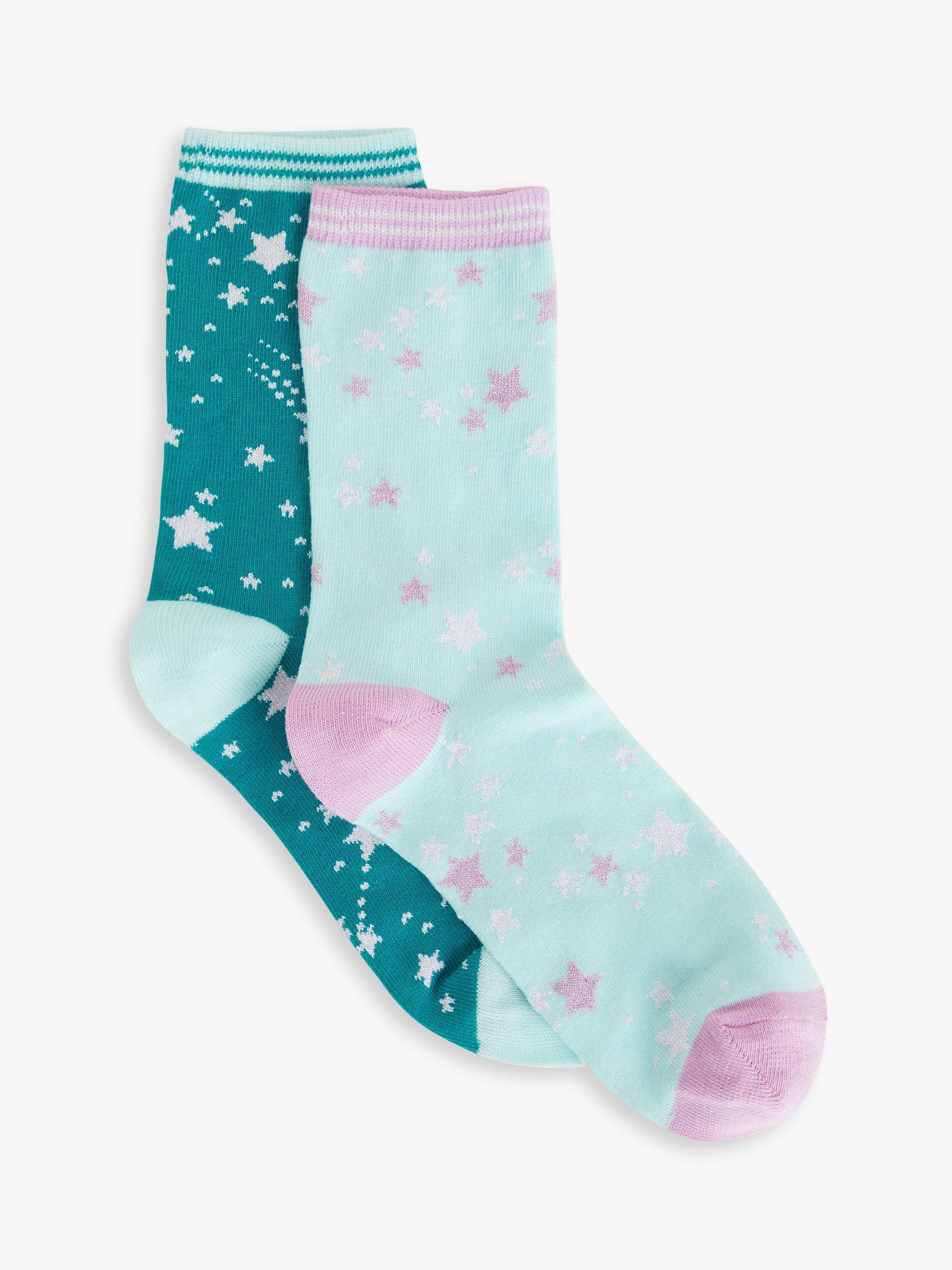 AND/OR Star Print Organic Cotton Ankle Socks, Pack of 2, Teal/Aqua