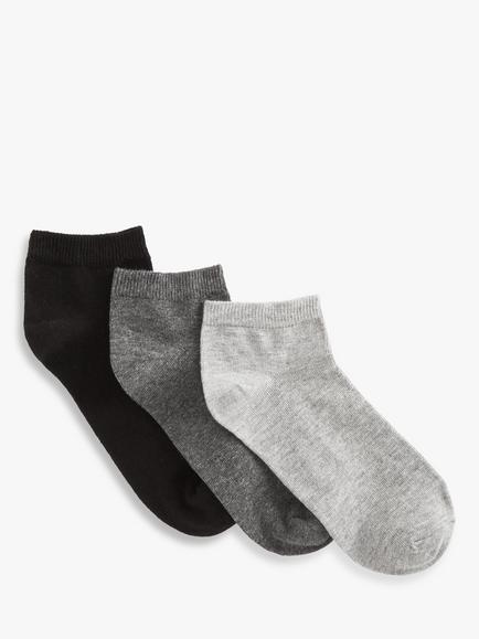 John Lewis Trainer Socks, Pack of 3, Grey/Black