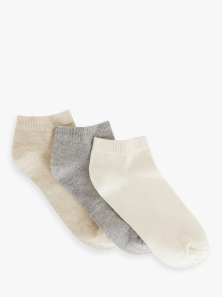 John Lewis Trainer Socks, Pack of 3, Neutral/Grey
