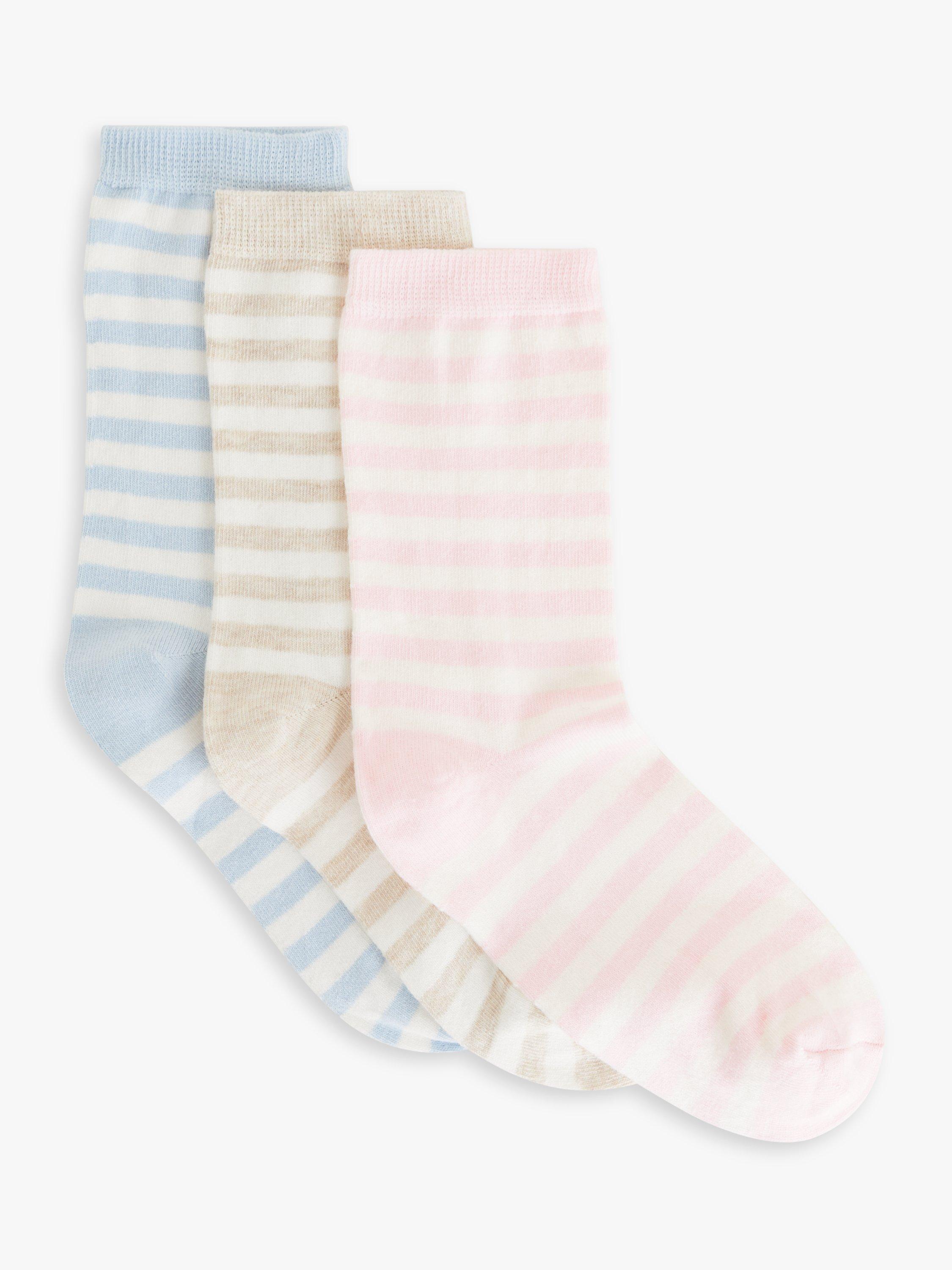 John Lewis Stripe Organic Cotton Ankle Socks, Pack of 3, Neutrals