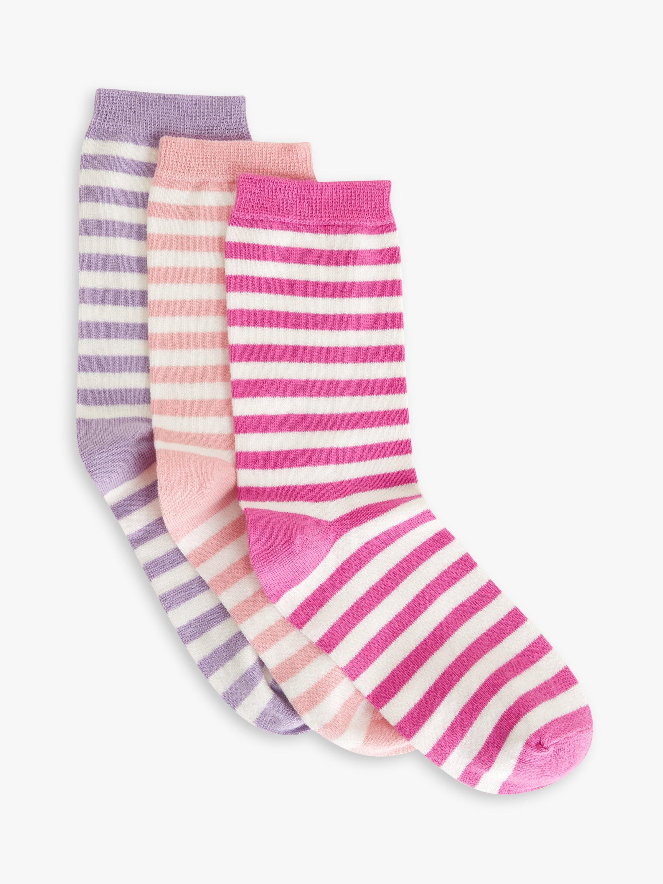 John Lewis Stripe Organic Cotton Ankle Socks, Pack of 3, Pink/Lilac