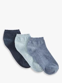 John Lewis Trainer Socks, Pack of 3, Blue