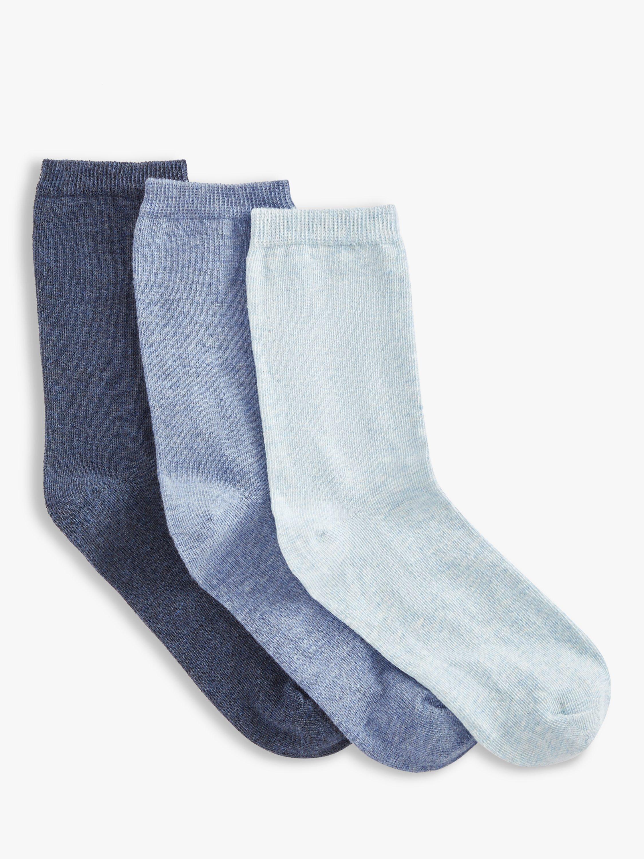 John Lewis Organic Cotton Mix Ankle Socks, Pack of 3, Blues, One Size
