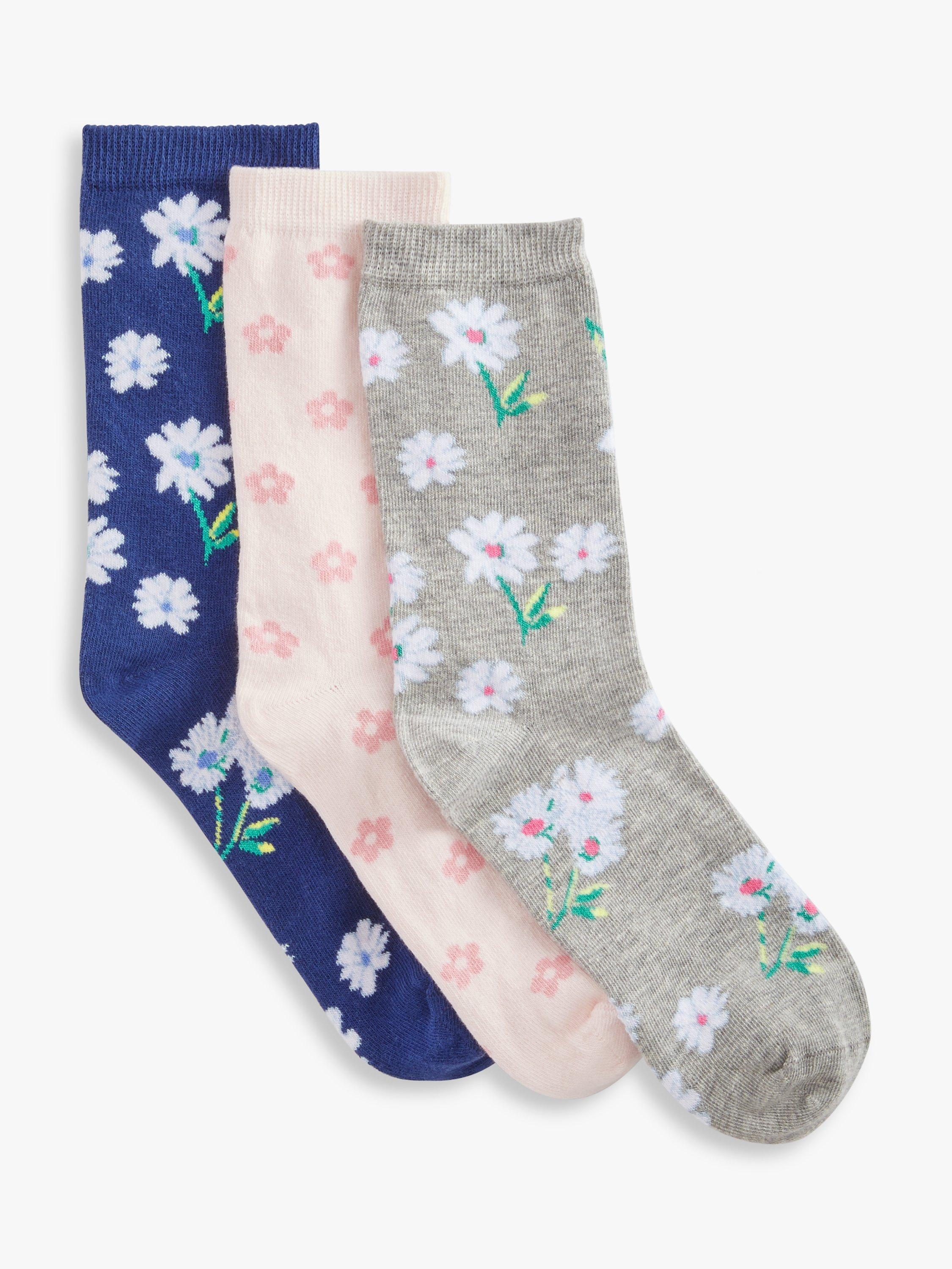 John Lewis Floral Ankle Socks, Pack of 3, Multi