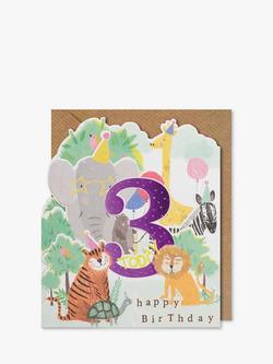 Paperlink Animals 3rd Birthday Card, Multi