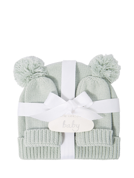 Katie Loxton Baby Hat & Mittens Gift Set, Sage