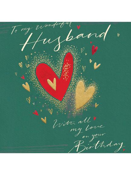 Woodmansterne Hearts Wonderful Husband Birthday Card, Multi