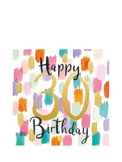 Woodmansterne Colourful Brushstrokes 30th Birthday Card, Multi