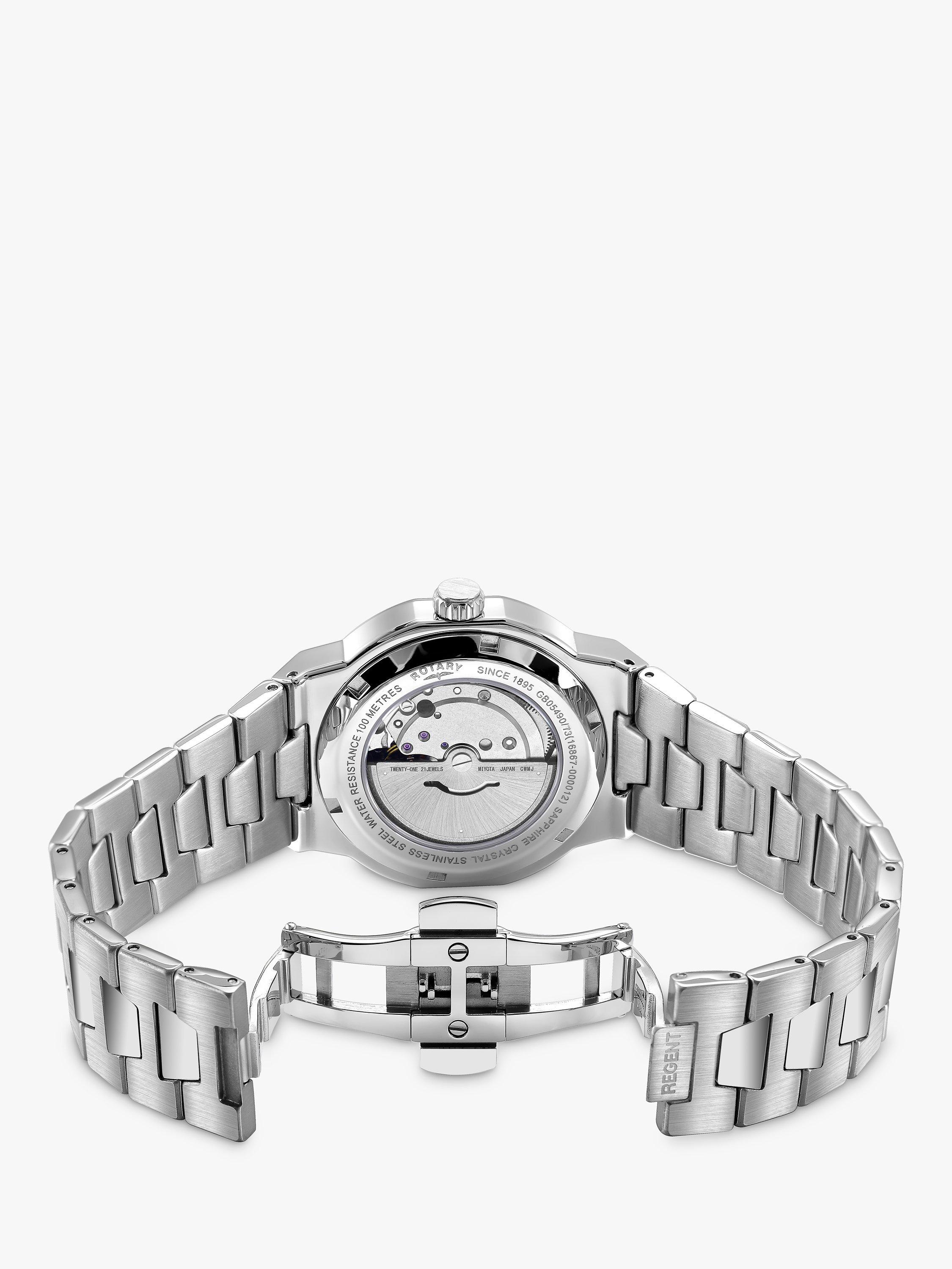 Rotary Men's Regent Automatic Day Date Bracelet Strap Watch, Silver/Teal GB05490/73