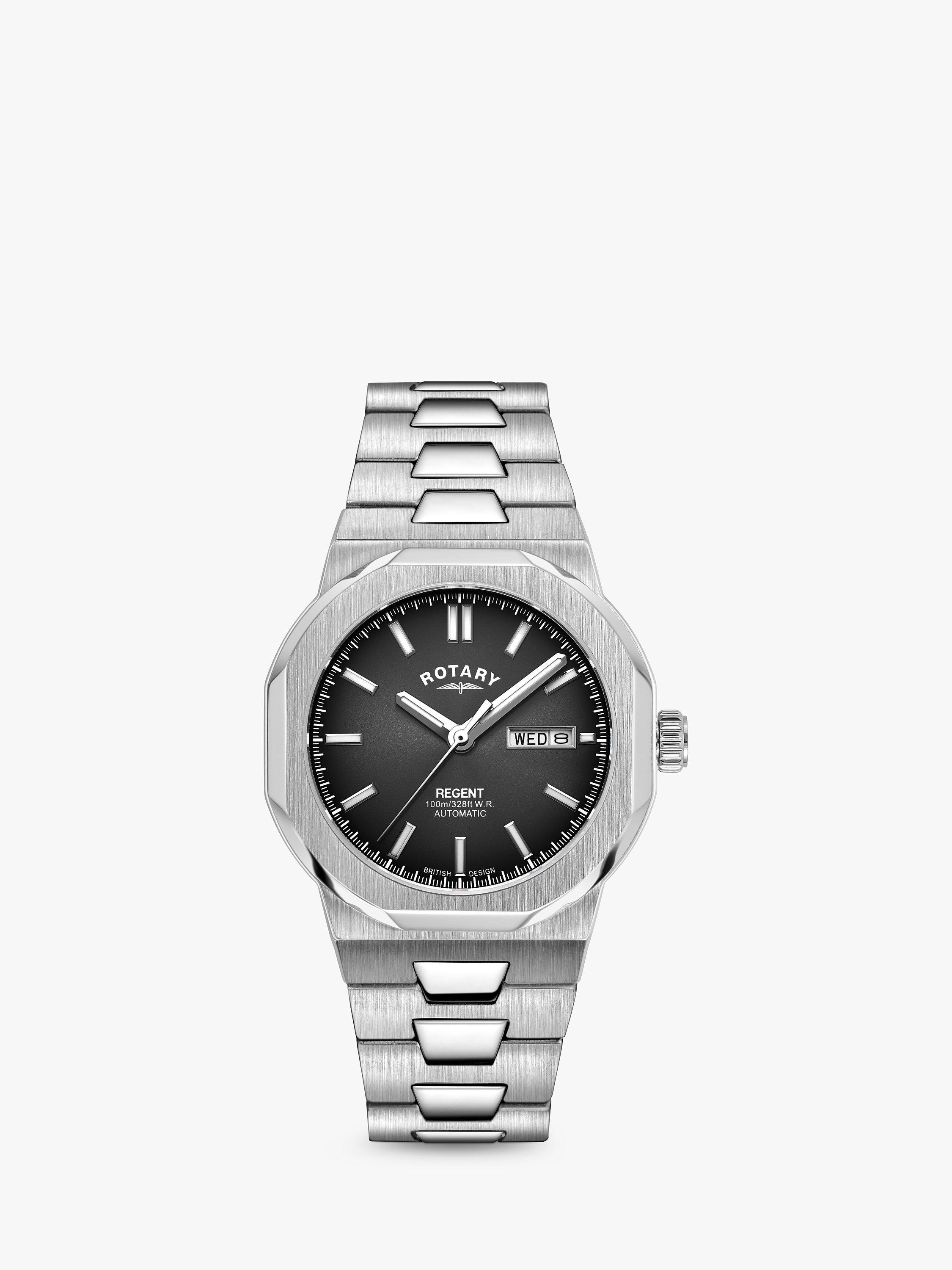 Product image 1 of 3, which shows Rotary Men's Regent Automatic Day Date Bracelet Strap Watch, Silver/Black GB05490/04