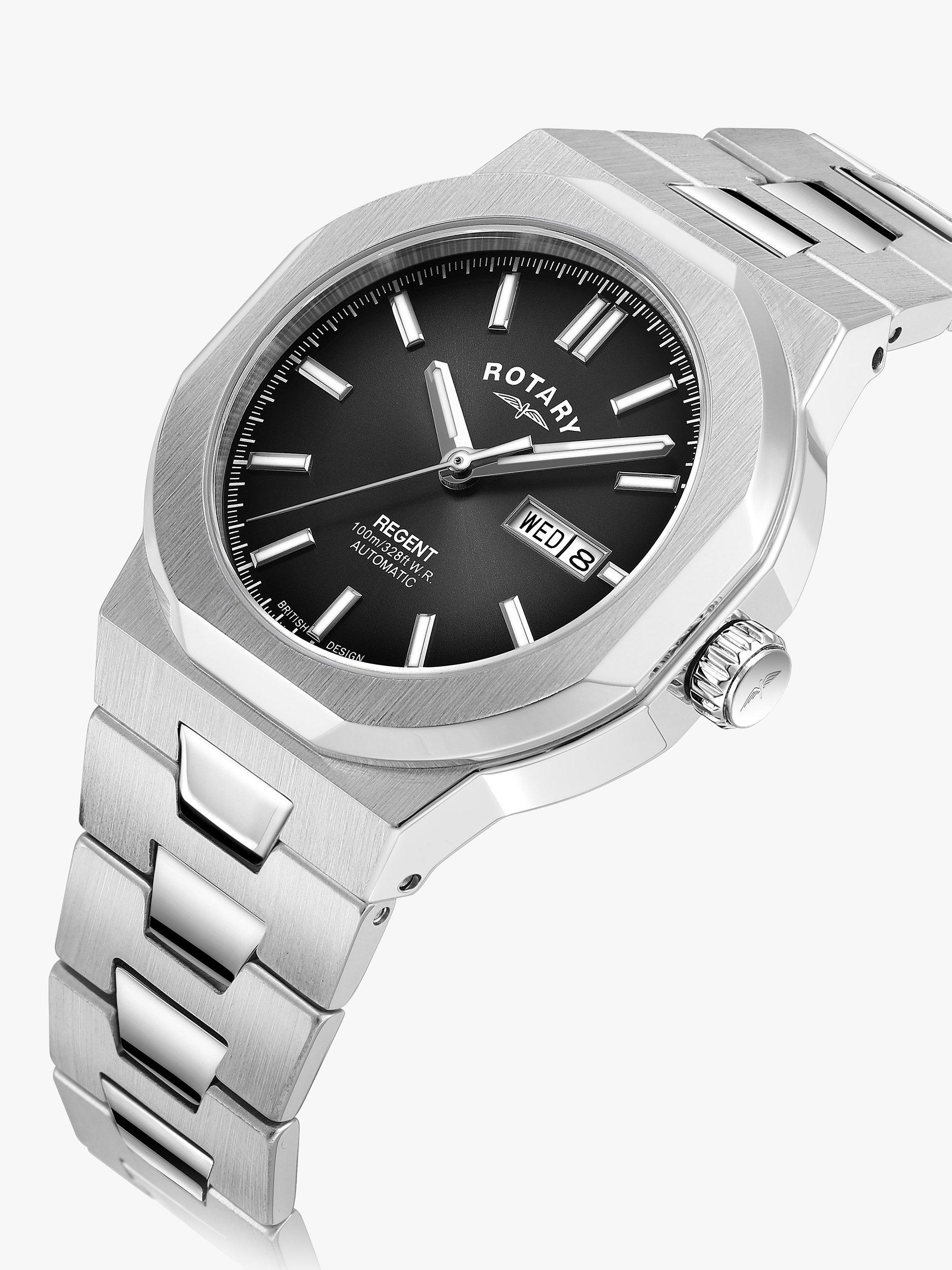 Product image 2 of 3, which shows Rotary Men's Regent Automatic Day Date Bracelet Strap Watch, Silver/Black GB05490/04