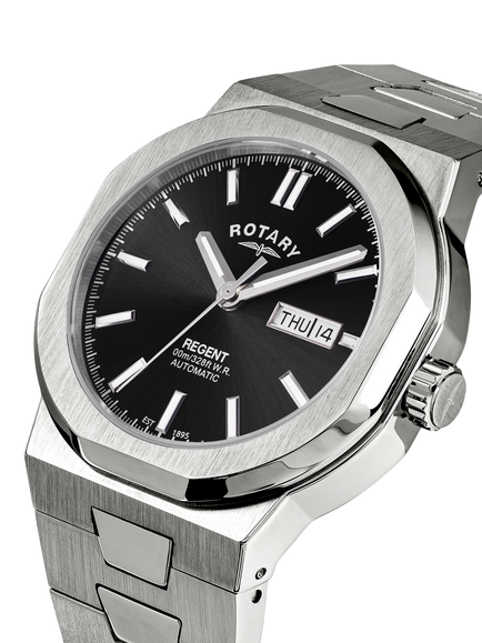 Rotary Men's Regent Automatic Day Date Bracelet Strap Watch - view 2, Silver/Black Gb05490/04