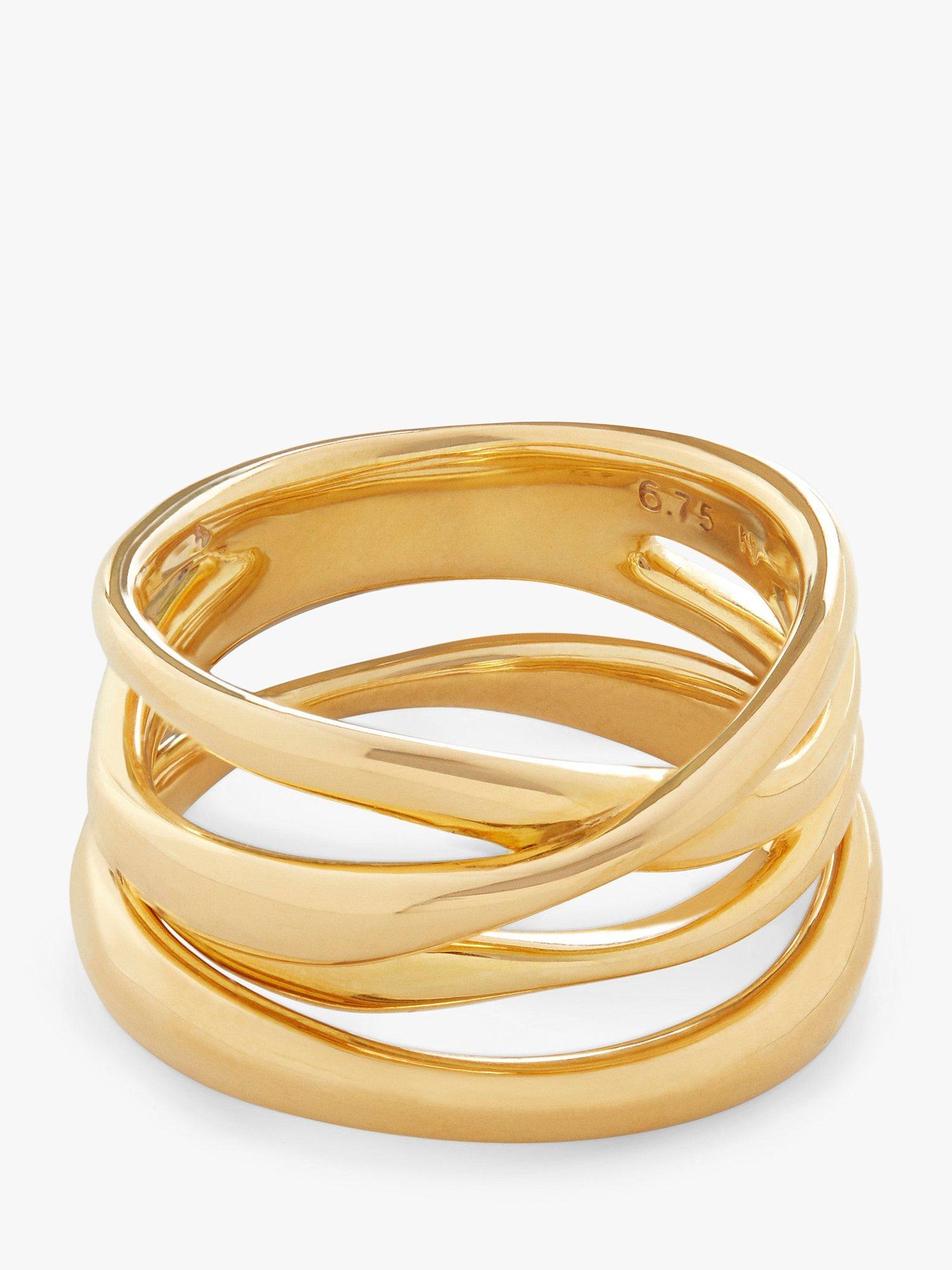 Product image 2 of 6, which shows Monica Vinader Nura Cross Over Ring, Gold, P