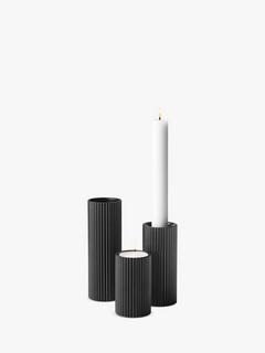 Georg Jensen Bernadotte Stainless Steel Tealight & Tapered Candle Holder, Set of 3, Black