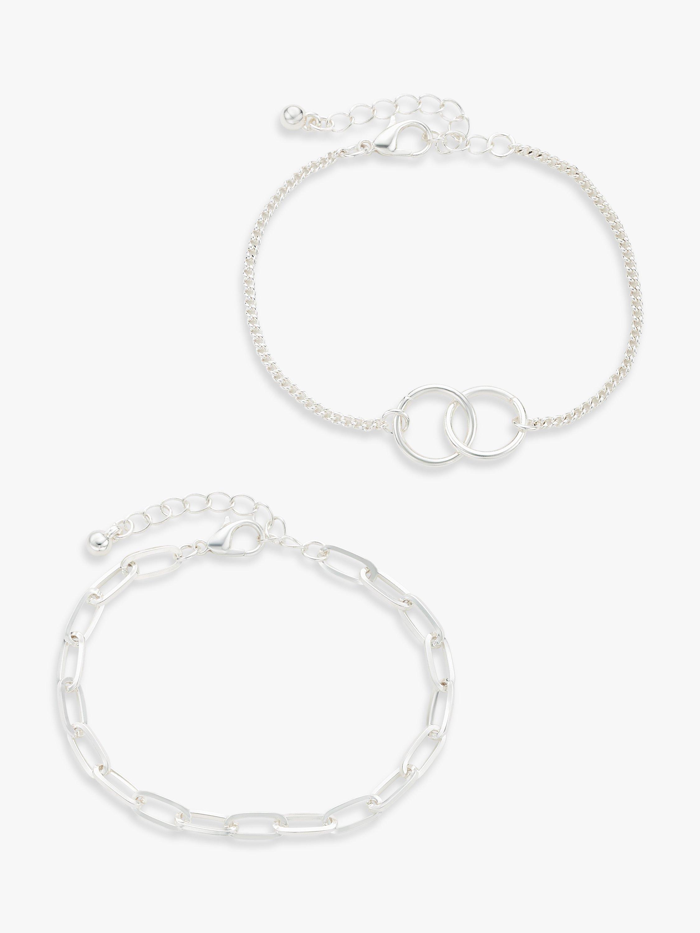 John Lewis Paperclip Link & Double Circle Chain Bracelet Set, Pack of 2, Silver