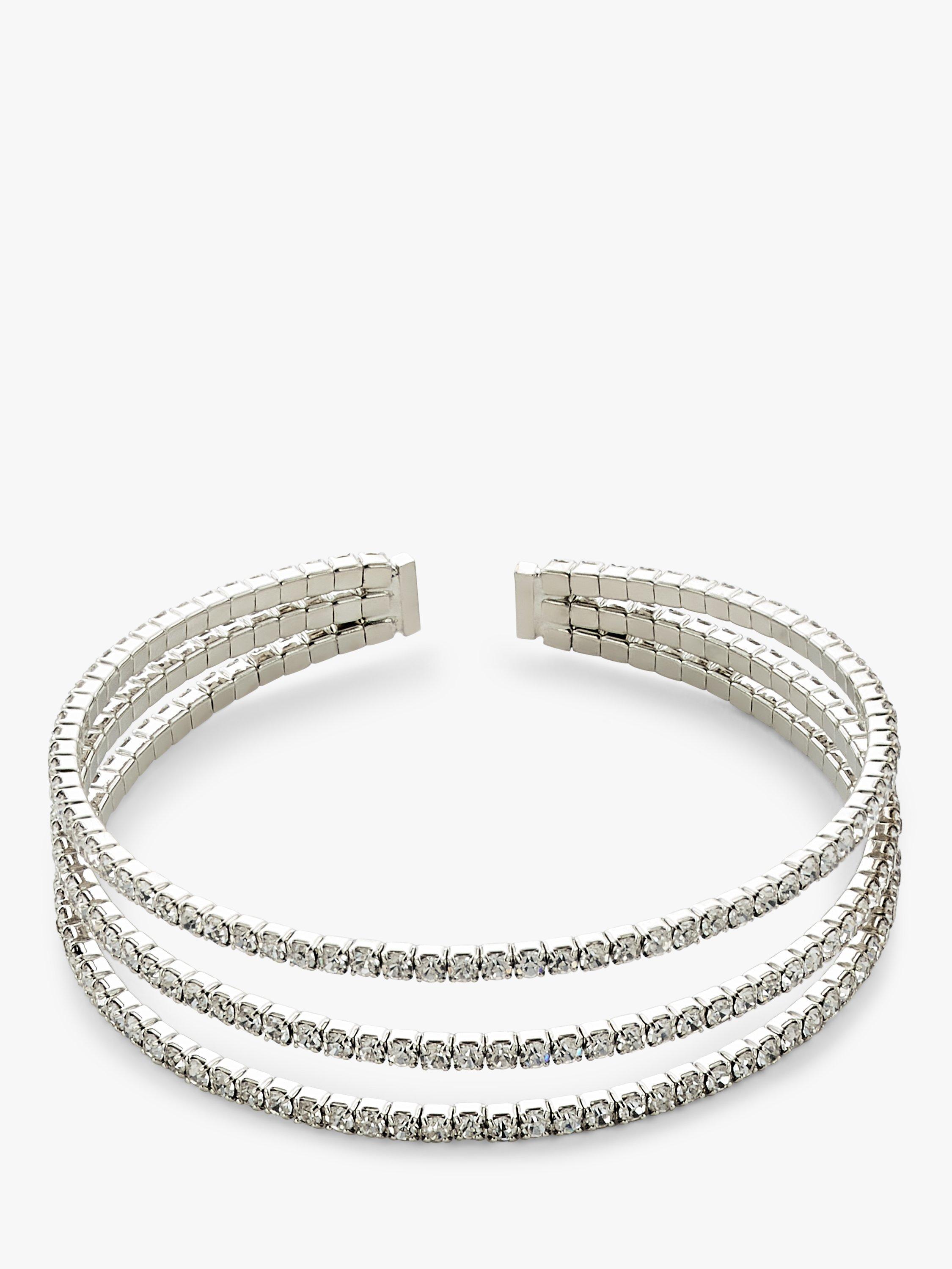 John Lewis Triple Row Diamante Cuff, Silver