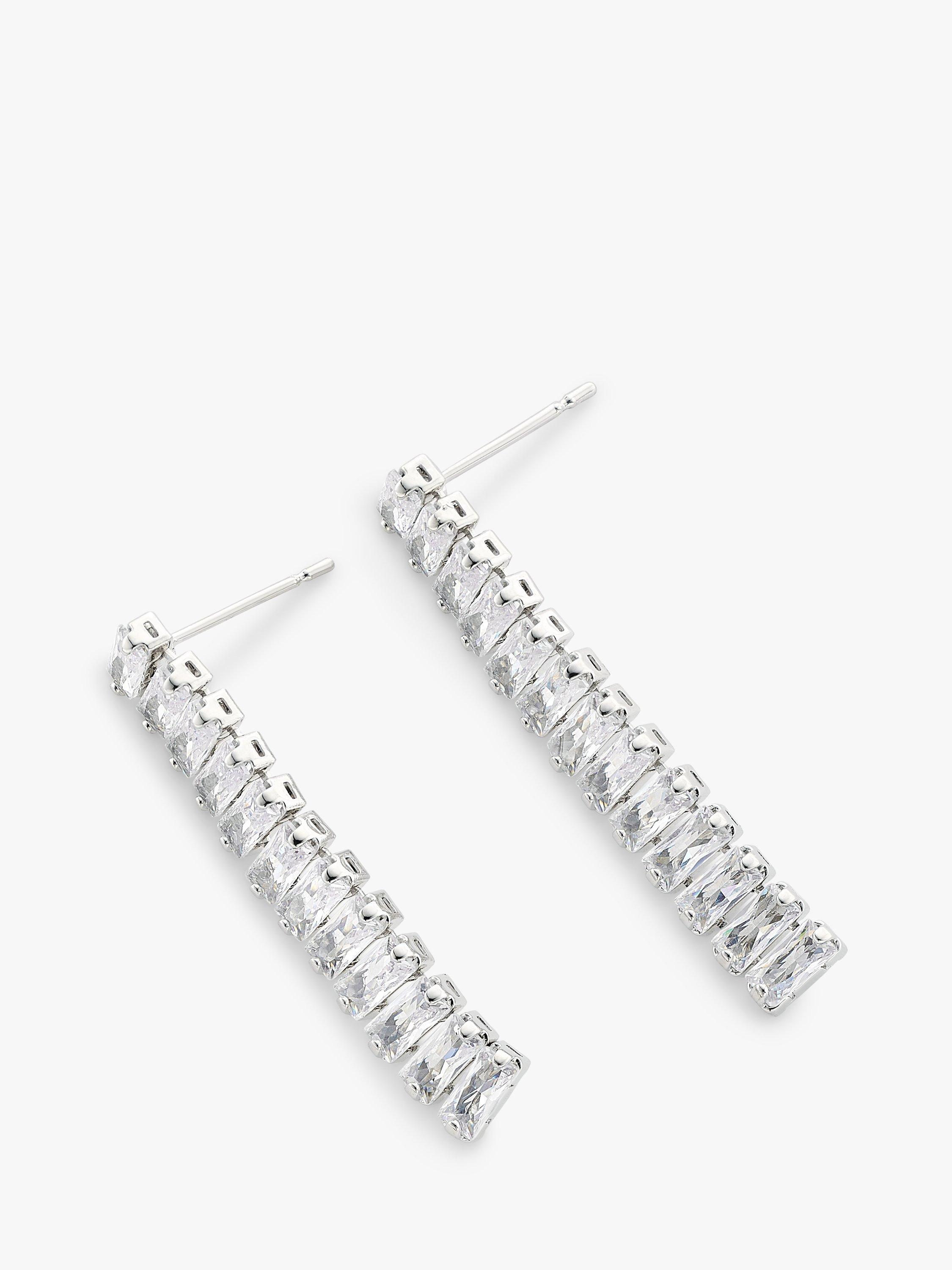 John Lewis Baguette Cubic Zirconia Drop Earrings, Silver