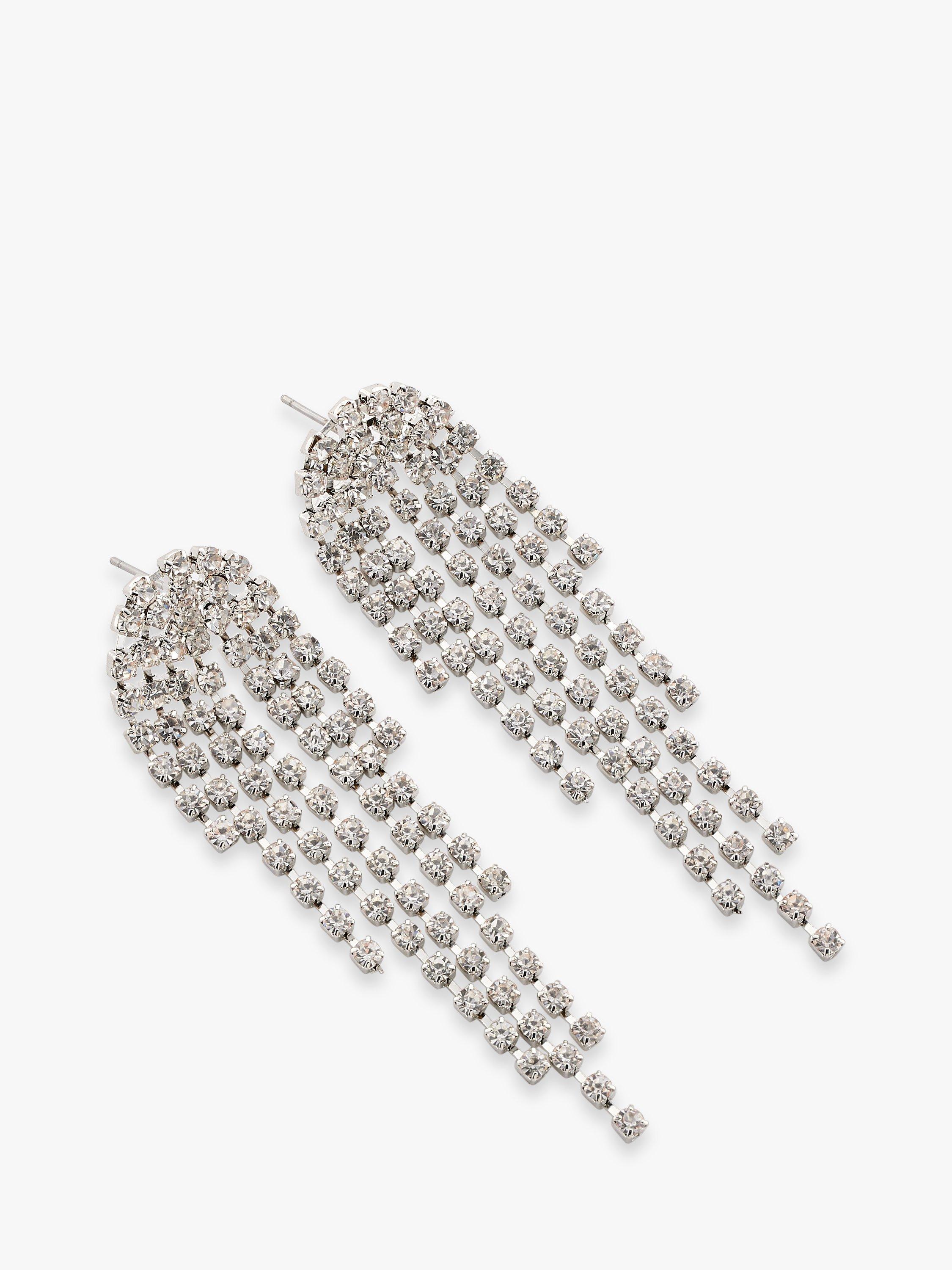 John Lewis Diamante Waterfall Drop Earrings, Silver