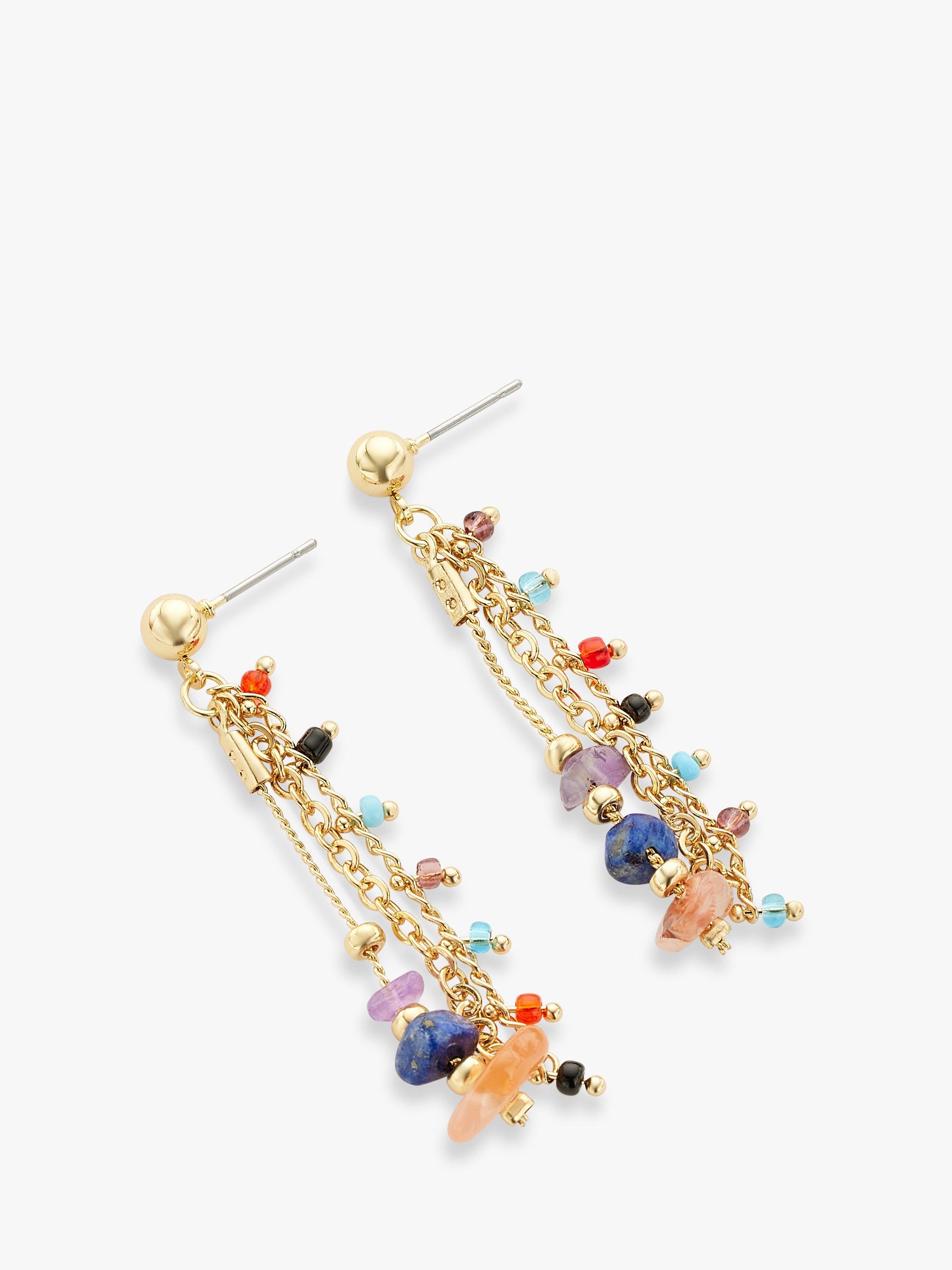 John Lewis Mixed Chain & Stone Drop Earrings, Gold/Multi