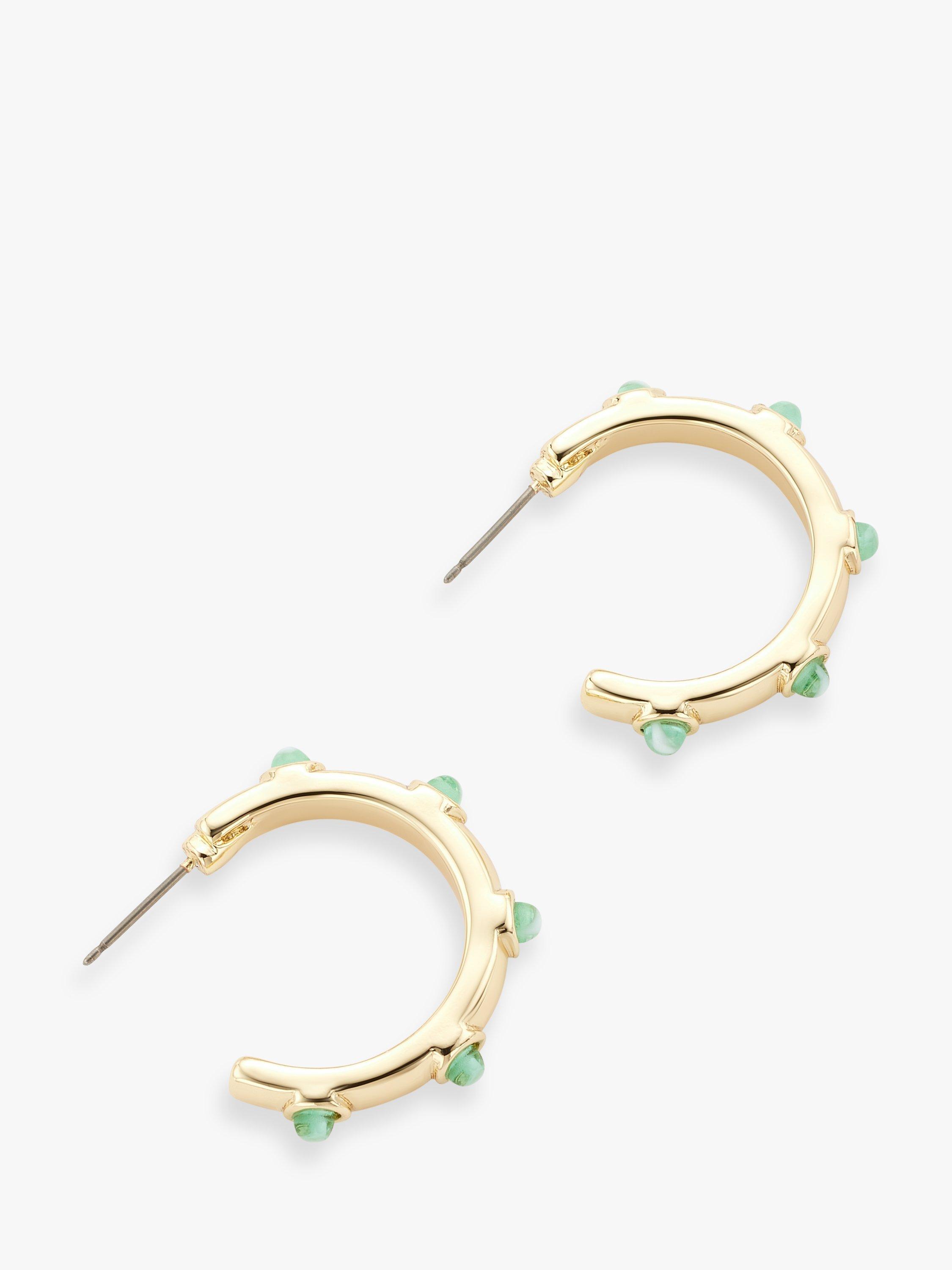 John Lewis Coloured Dot Half Hoop Earrings, Gold/Green