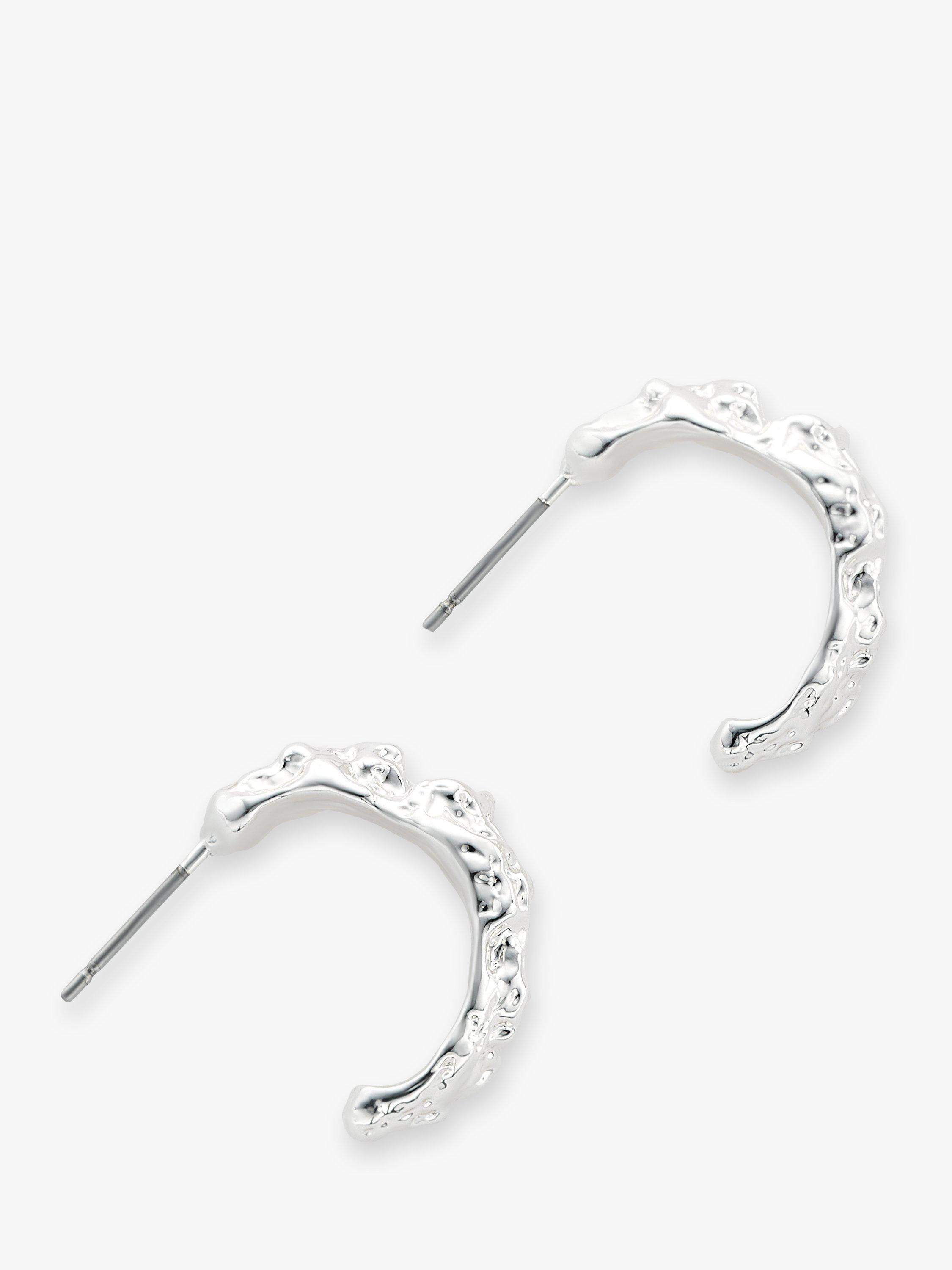 John Lewis Textured Half Hoop Earrings, Silver