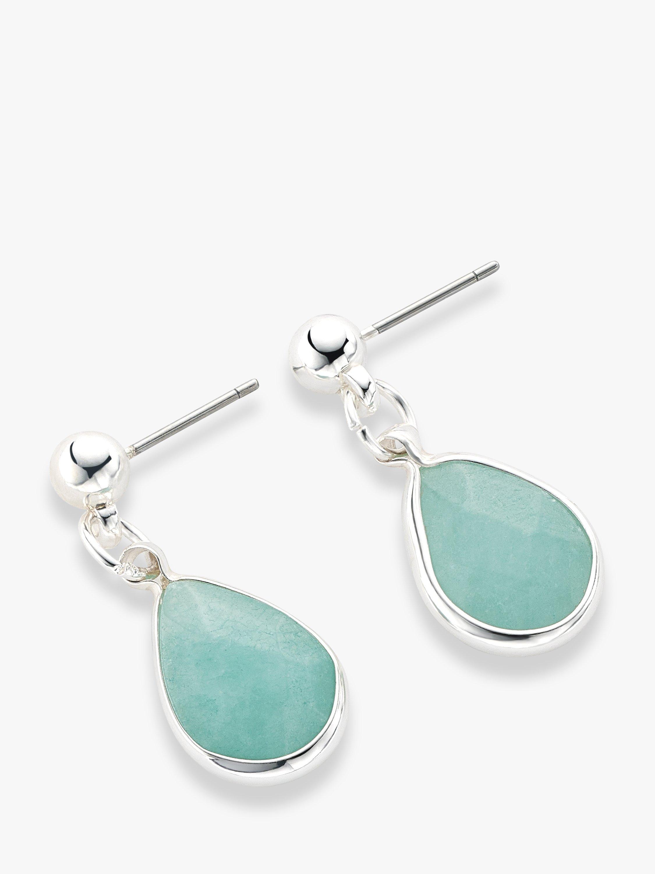 John Lewis Semi-Precious Stone Teardrop Drop Earrings, Silver/Green Agate