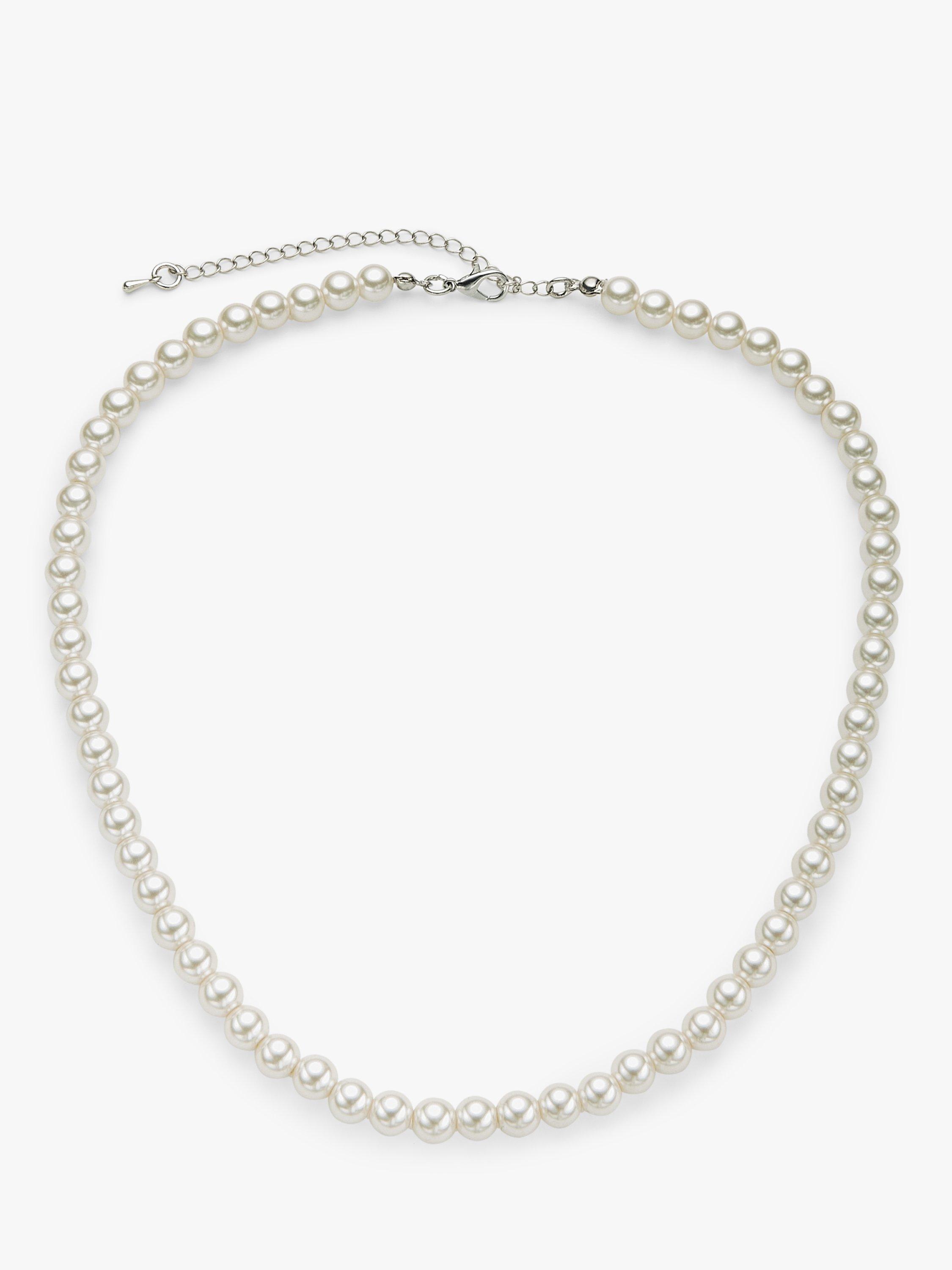 John Lewis Single Row Faux Pearl Necklace, Silver