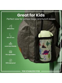Ion8 Dinosaurs Leak-Proof Stainless Steel Drinks Bottle, 400ml, Luminous Pear - view 2, Luminous Pear