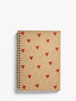 John Lewis A5 Kraft Hearts Spiral Bound Notebook, Multi, Multi