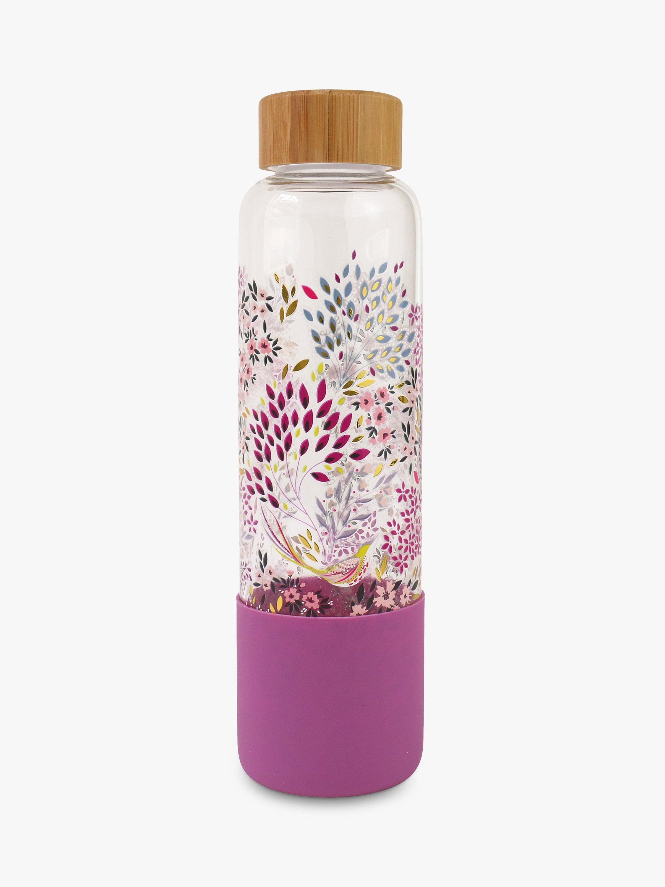 Sara Miller Floral Glass Drinks Bottle, Purple/Multi, 600ml
