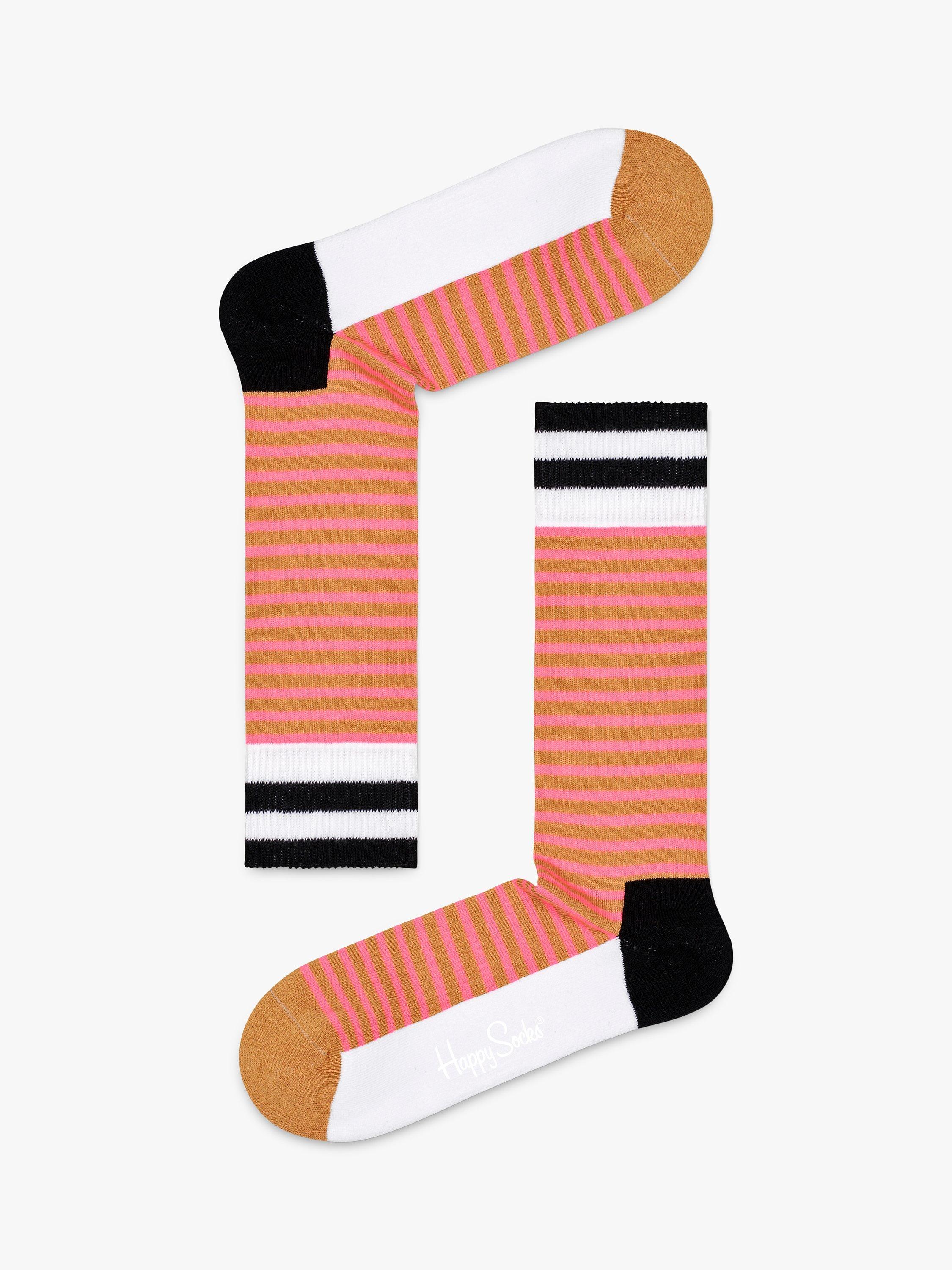 Happy Socks Stripe Crew Trainer Socks, One Size, Pink