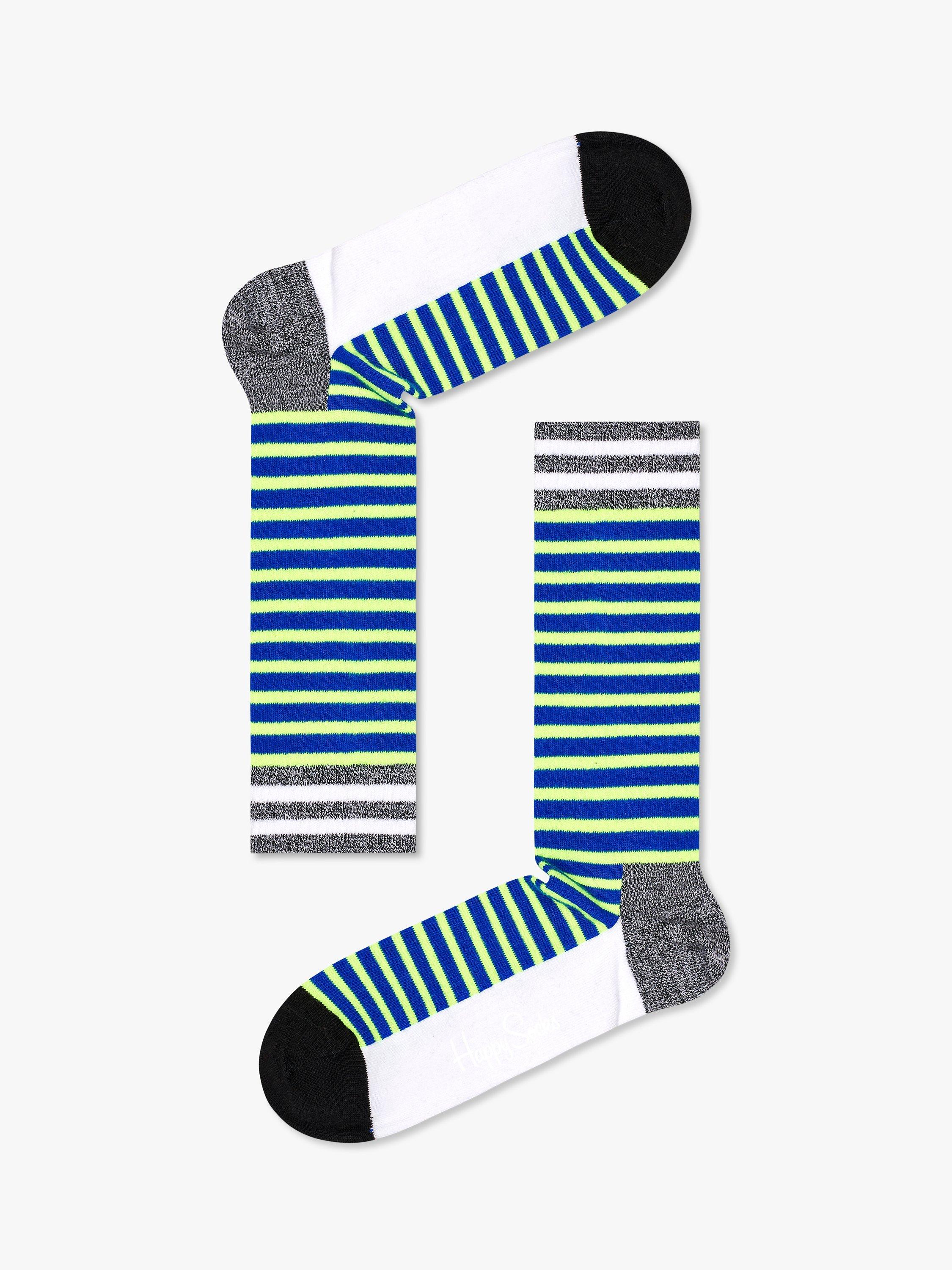 Happy Socks Stripe Crew Trainer Socks, One Size, Green