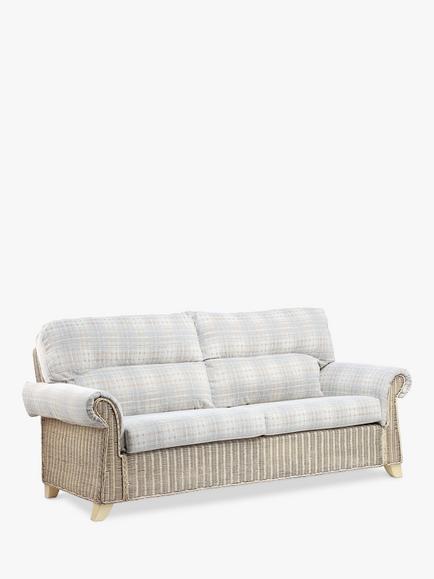 Desser Clifton Rattan Athena Check 3-Seater Sofa, Grey, Grey