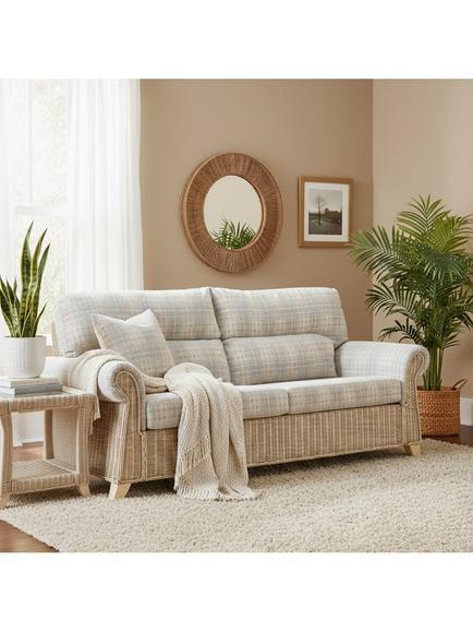 Desser Clifton Rattan Athena Check 3-Seater Sofa, Grey - view 2, Grey