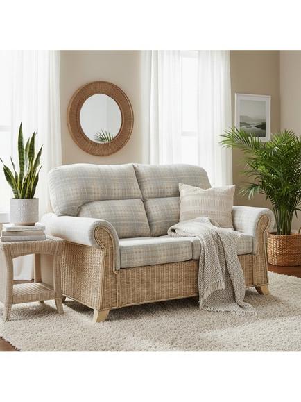 Desser Clifton Rattan Athena Check 2-Seater Sofa, Grey - view 2, Grey