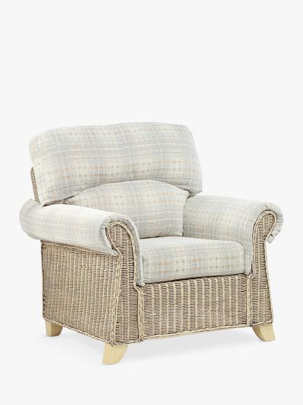 Desser Clifton Rattan Athena Check Armchair, Grey, Grey