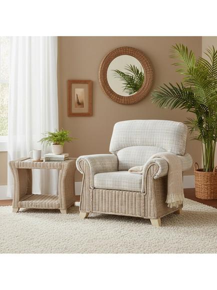 Desser Clifton Rattan Athena Check Armchair, Grey - view 2, Grey